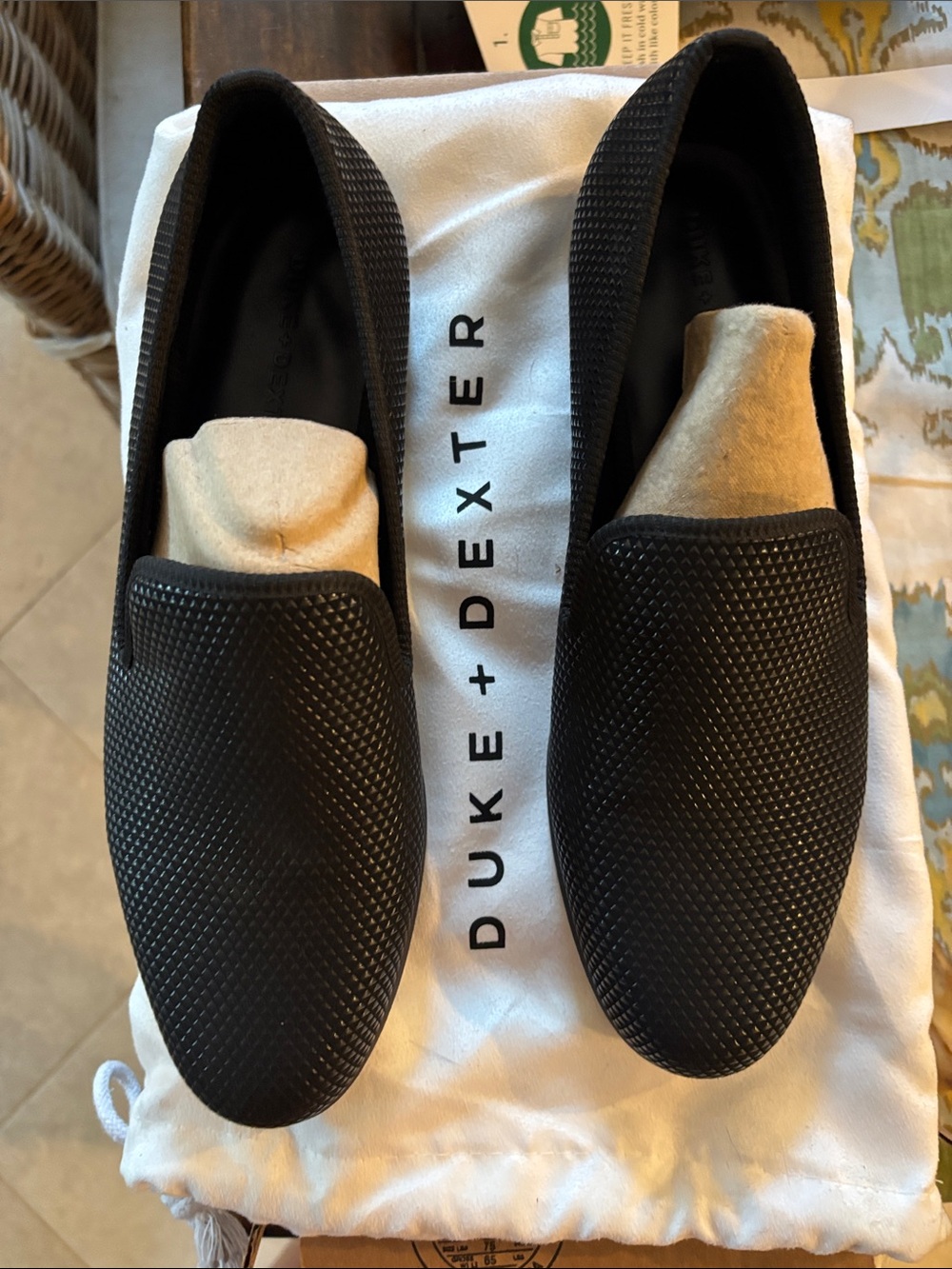 Duke + Dexter Men's Black Textured Slip-On Loafers